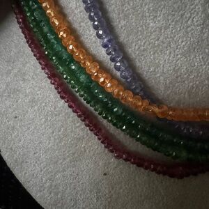 Rare individual 5 strand Ruby, Emerald & gemstone 18k Gold Clasp Necklaces 45.3g